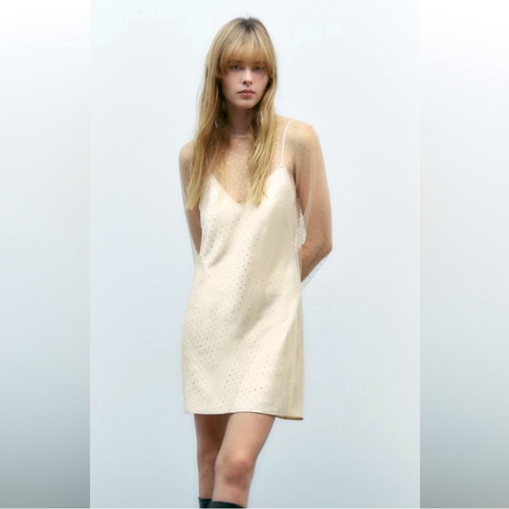 Zara Sheer Rhinestone Dress w/ Slip